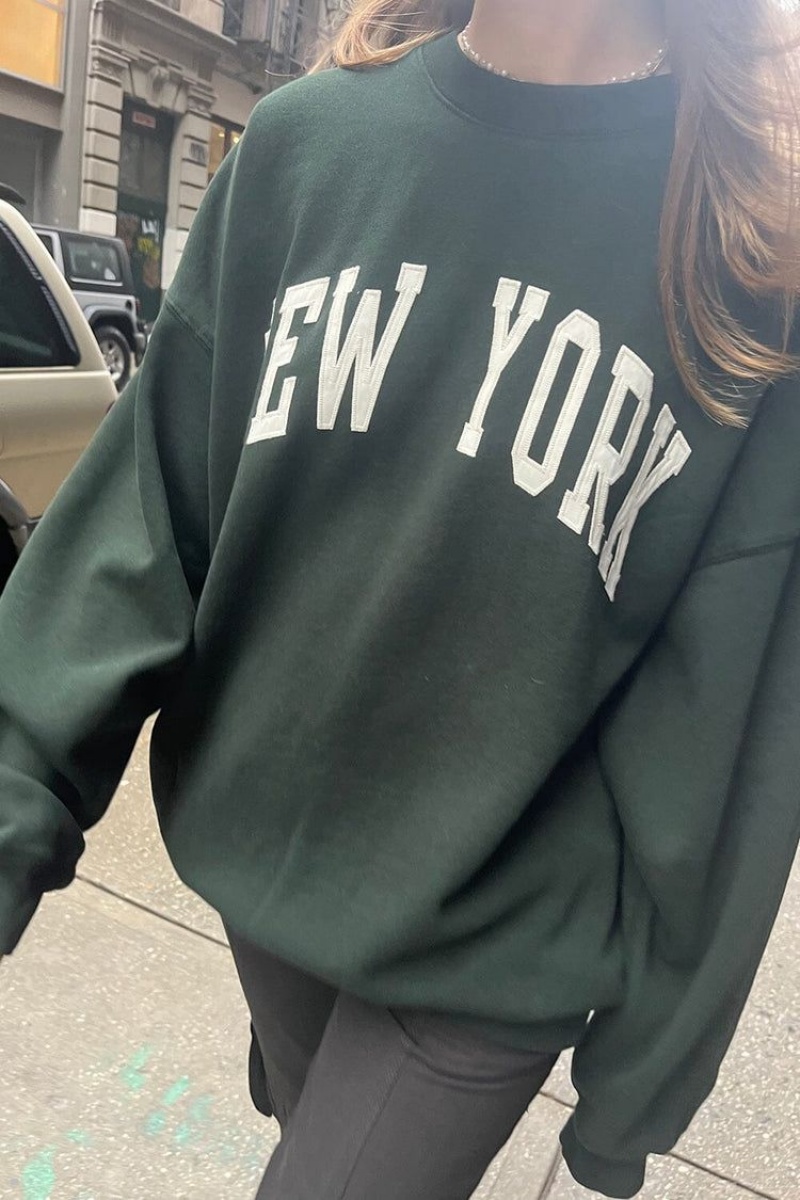 Sweatshirt Brandy Melville Erica New York Vert Foncé | ORX-94803043